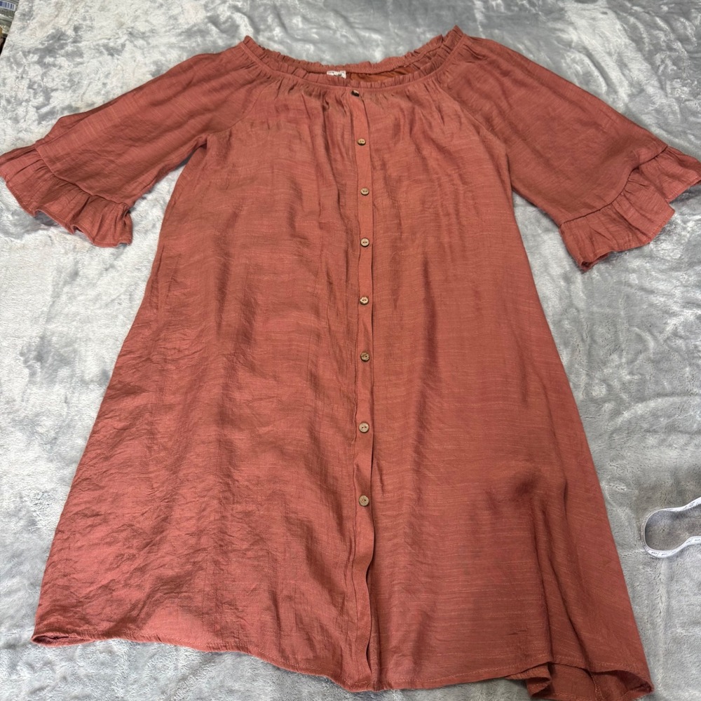 Naif Button Down Ruffle Sleeve Shift Dress XL - Picture 4 of 9